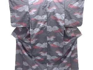 アンティーク　雲模様織り出し十日町紬着物